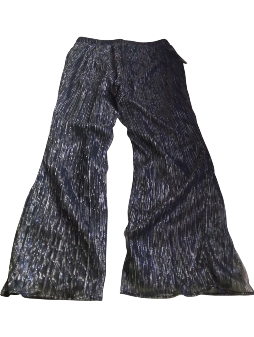 M.STUDIO Women's Navy & Metallic Silver Pleated Wide-Leg Pants New Size L